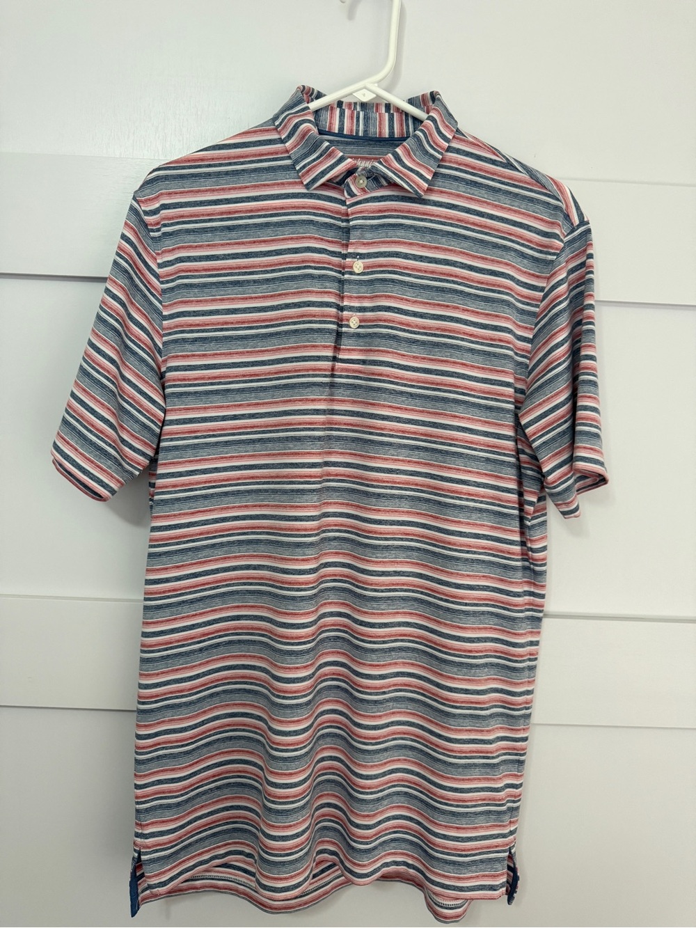 johnnie-O Striped Short Sleeve Polo in Blue & Pink